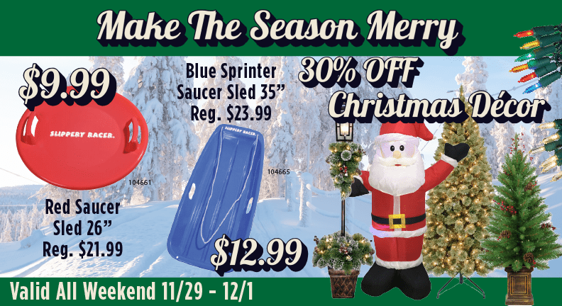 GR Mitchell Black Friday Sales - Christmas Decor and Sleds