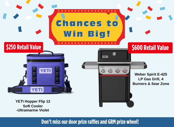 win a weber grill, or win a yeti cooler during Propane Weekend