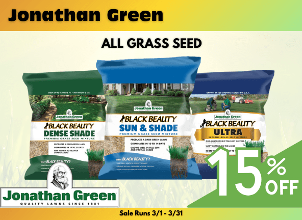 15 Percent off all Jonathan Green grass seed - GR Mitchell March Sales
